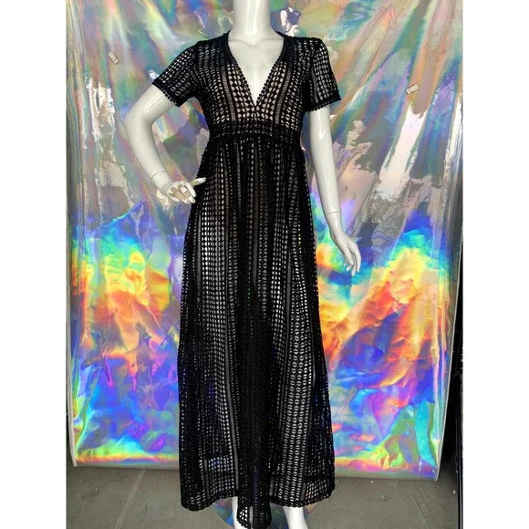 Nasty Gal | Dresses | Black Mesh Maxi Dress With Attached Bodysuit |  Poshmark